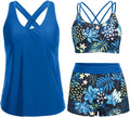 3 Piece Tankini Swimsuit for Women Blue Leaf - Tummy Control Set Sets