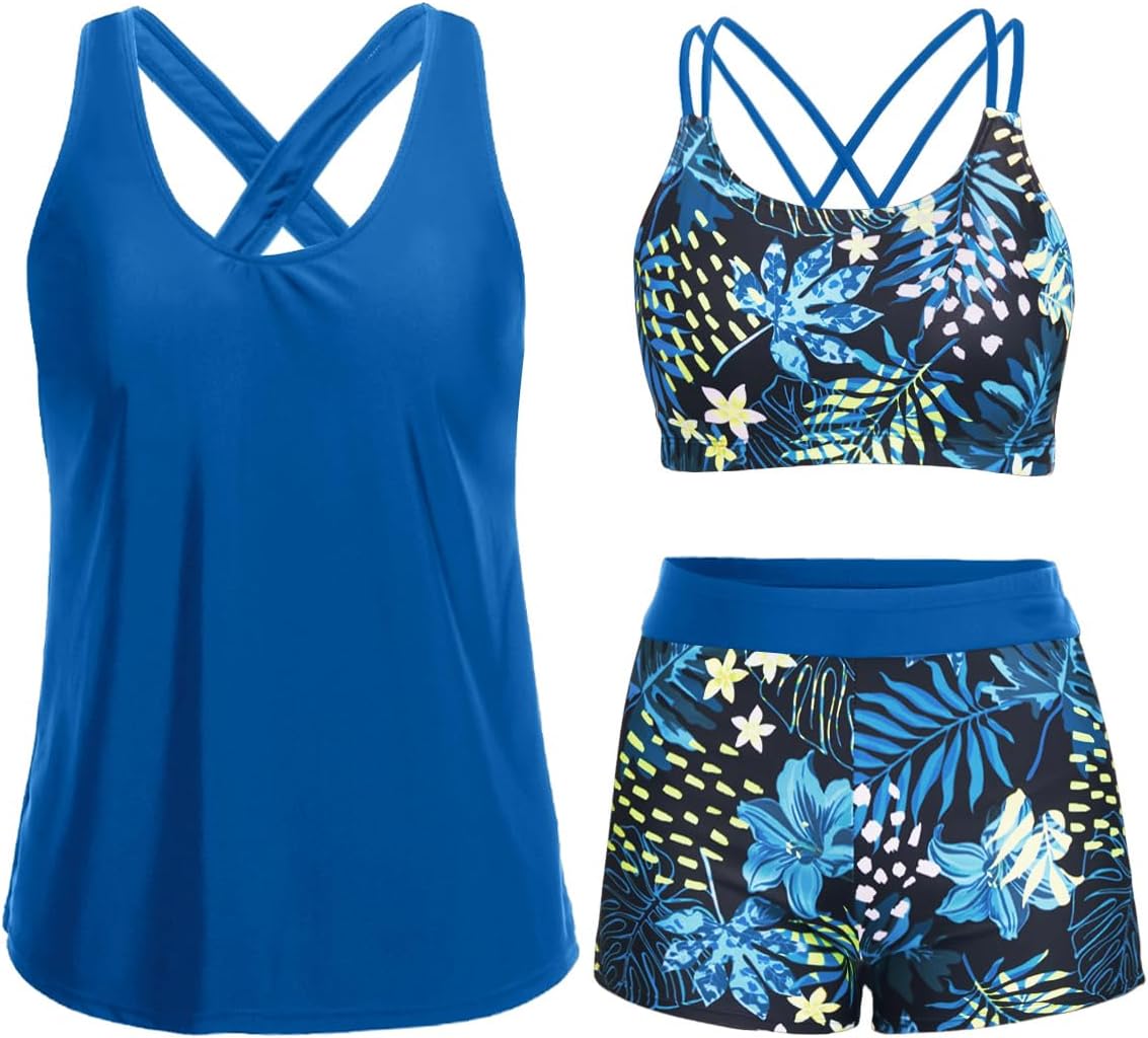 Stylish 3 Piece Tankini Swimsuits for Women with Tummy Control