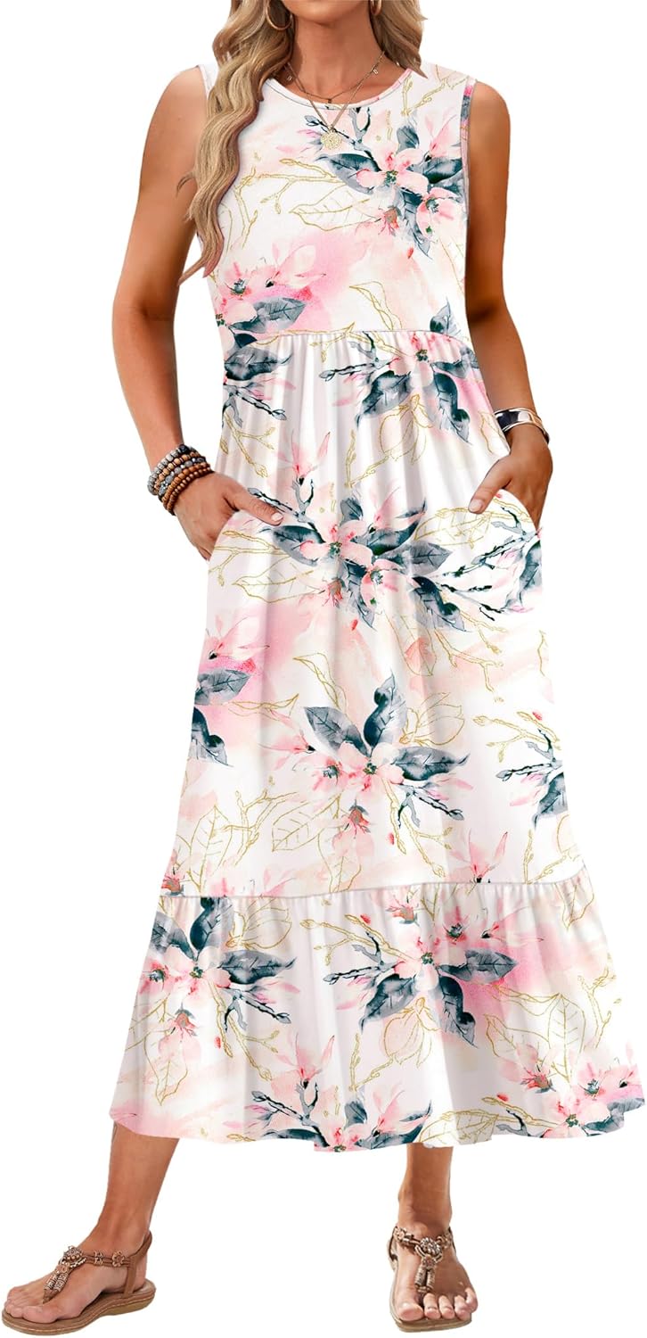 AUSELILY Womens Summer Dresses 2025 Casual Flowy Maxi Dress