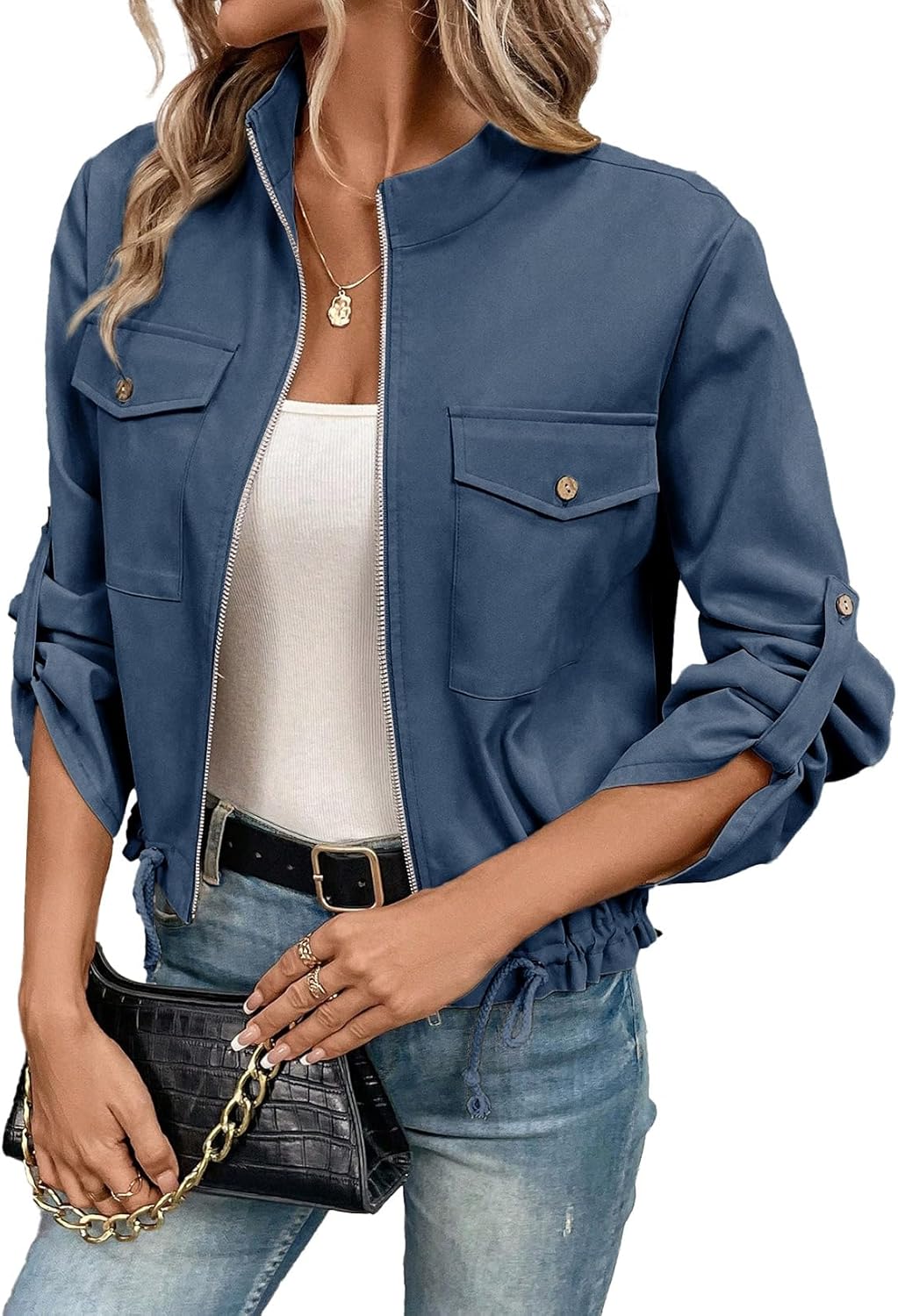 EVALESS Womens Zip Up Jacket for Stylish Utility and Comfort