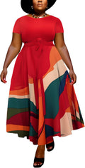 Women Plus Size Formal A Line Maxi Dress Self Tie Waist - Elegant