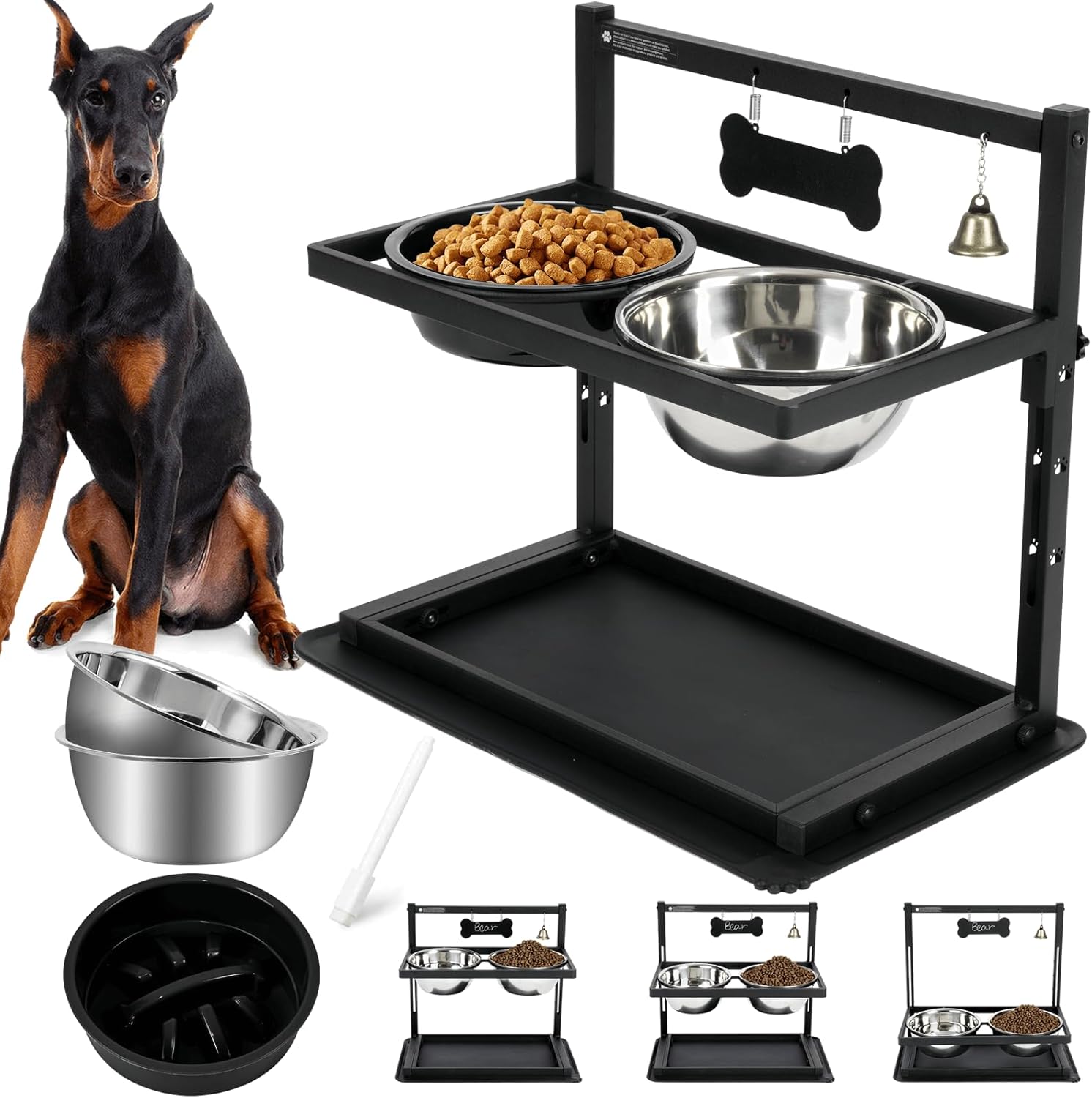 Elevated Dog Bowls with Slow Feeder for Large Dogs - Adjustable