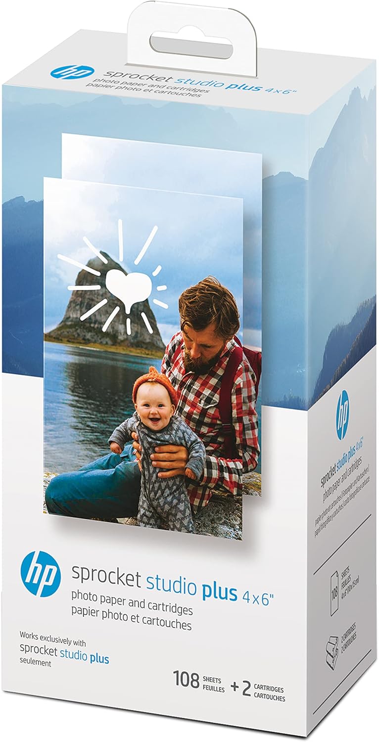 HP Sprocket Studio Plus 4x6 Photo Paper & Cartridges Bundle