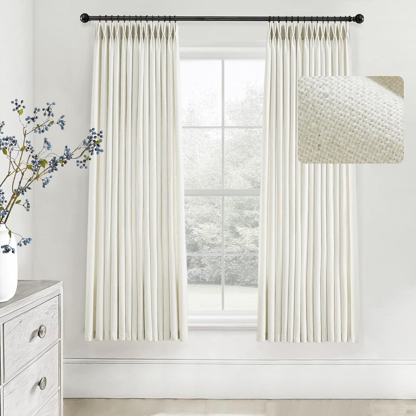LIMON HOME Cream Pinch Pleated Linen Curtains for Any Room