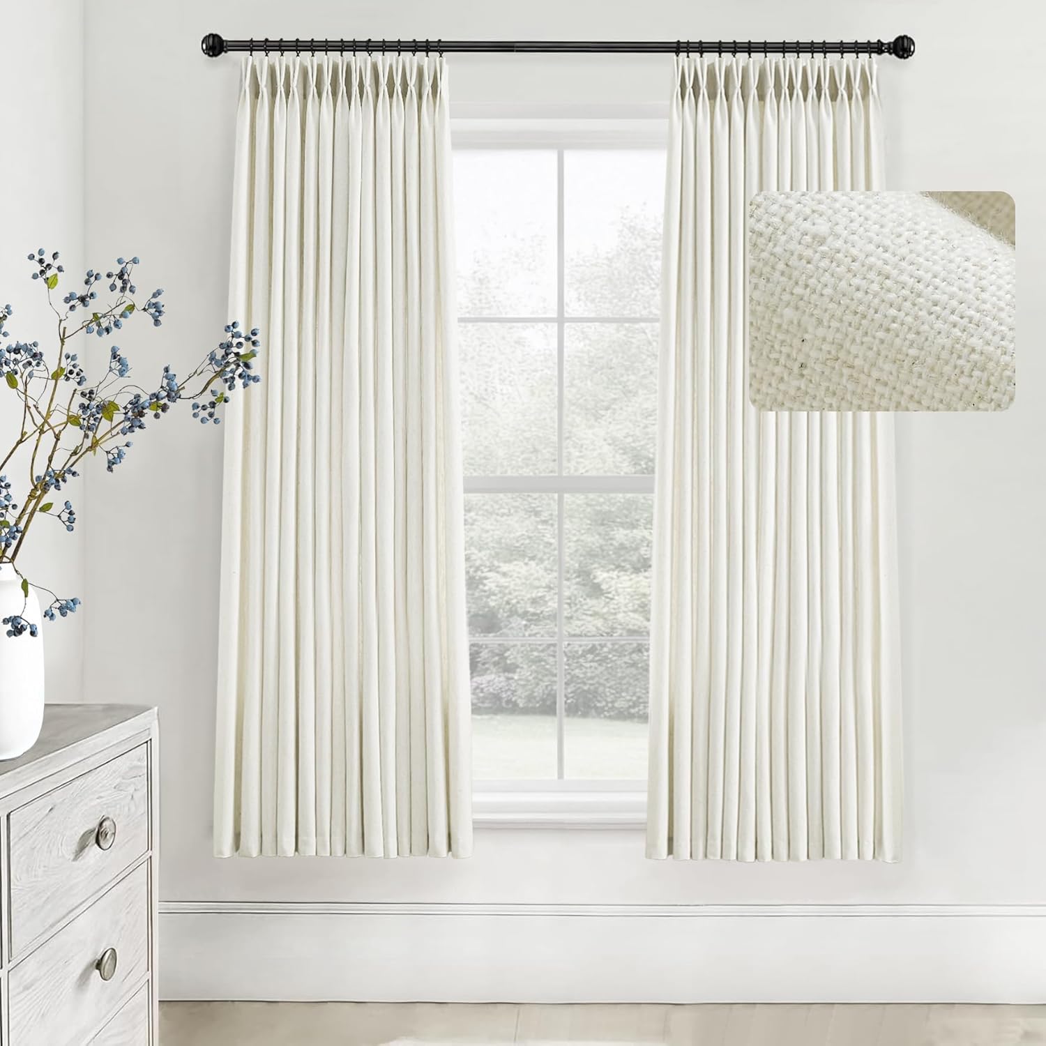 LIMON HOME Cream Pinch Pleated Linen Curtains for Any Room