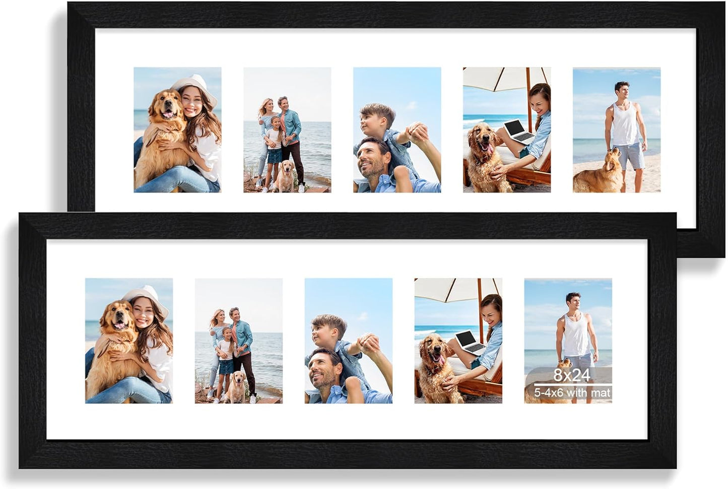 8x24 Picture Frame 2 Pack - Rustic Black Wood with Glass