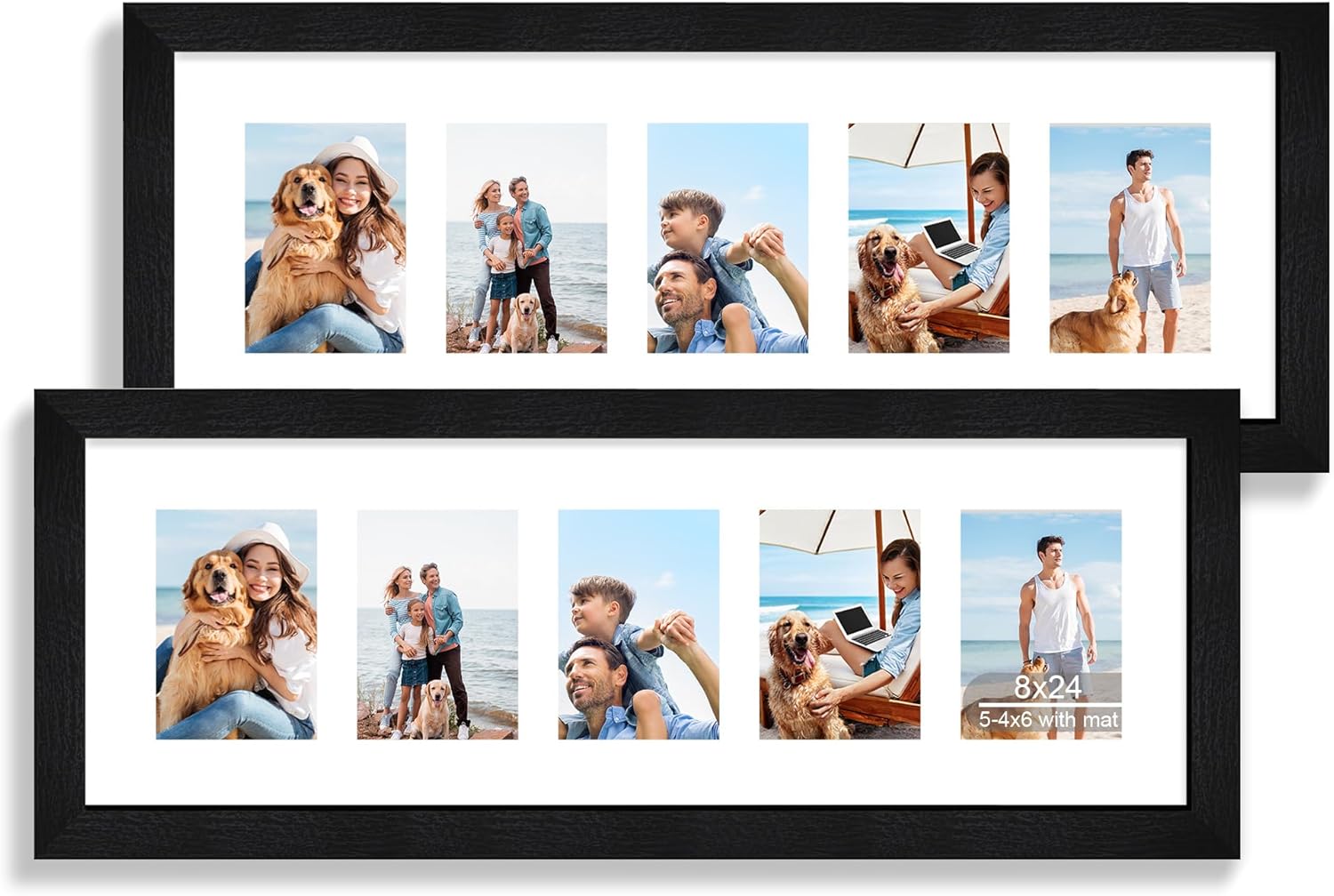 8x24 Picture Frame 2 Pack - Rustic Black Wood with Glass