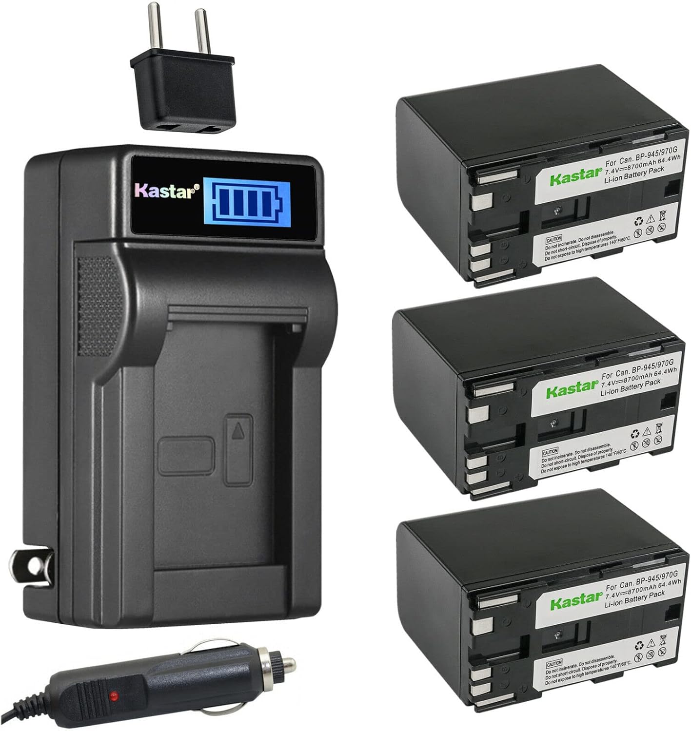 Kastar 3-Pack BP-970G Battery and LCD Charger for Canon Cameras