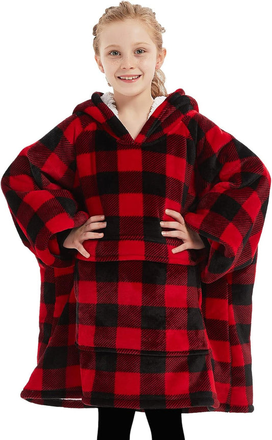 KFUBUO Wearable Blanket Hoodie for Kids - Cozy Sherpa Design