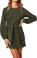 PRETTYGARDEN Womens Fall Lantern Sleeve Short Dress - Tie (Style DV95)