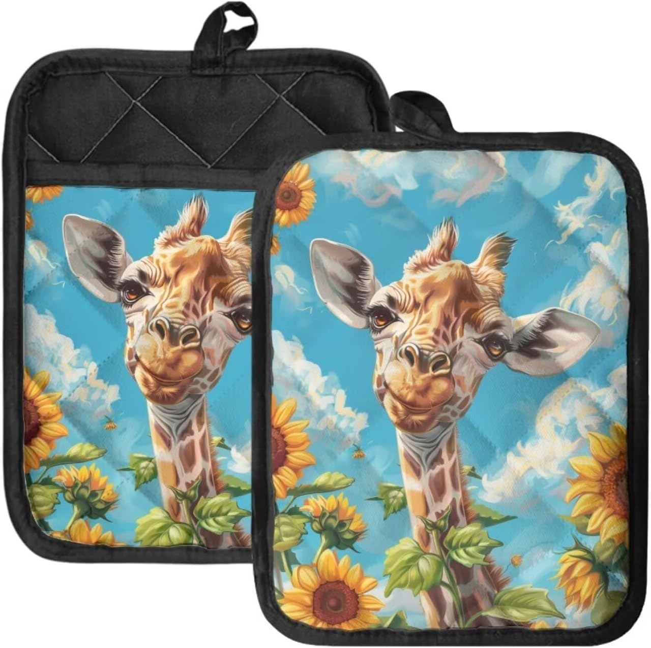 Sunflower Giraffe Pot Holders: Heat Resistant Duo