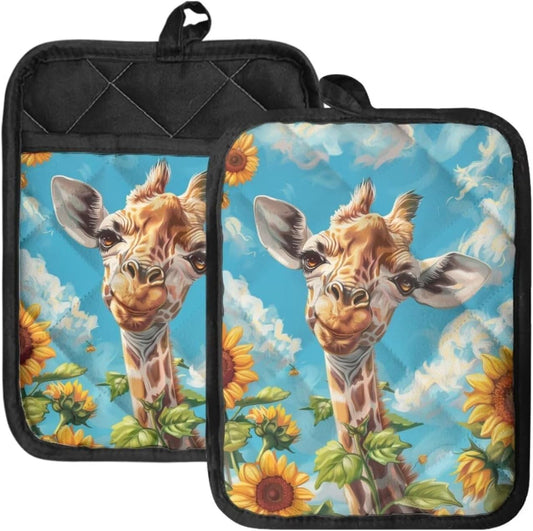 Sunflower Giraffe Pot Holders: Heat Resistant Duo