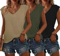 Womens V Neck Cap Sleeve T Shirts 3-Pack - Comfortable Basics
