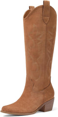 VIMISAOI Western Cowboy Boots for Women Knee High Wide Calf - Retro pu