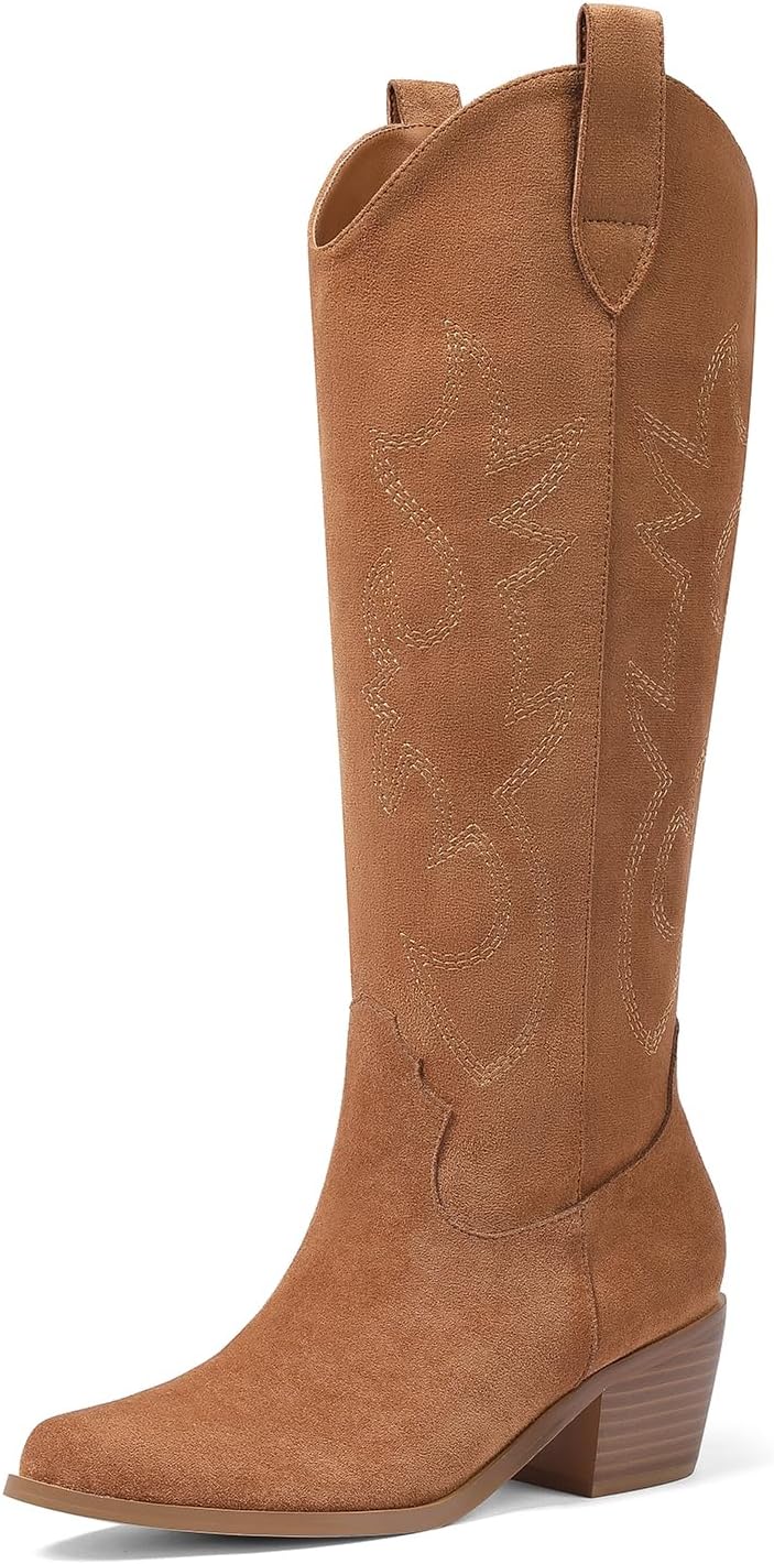 VIMISAOI Knee High Cowboy Boots for Women with Embroidery