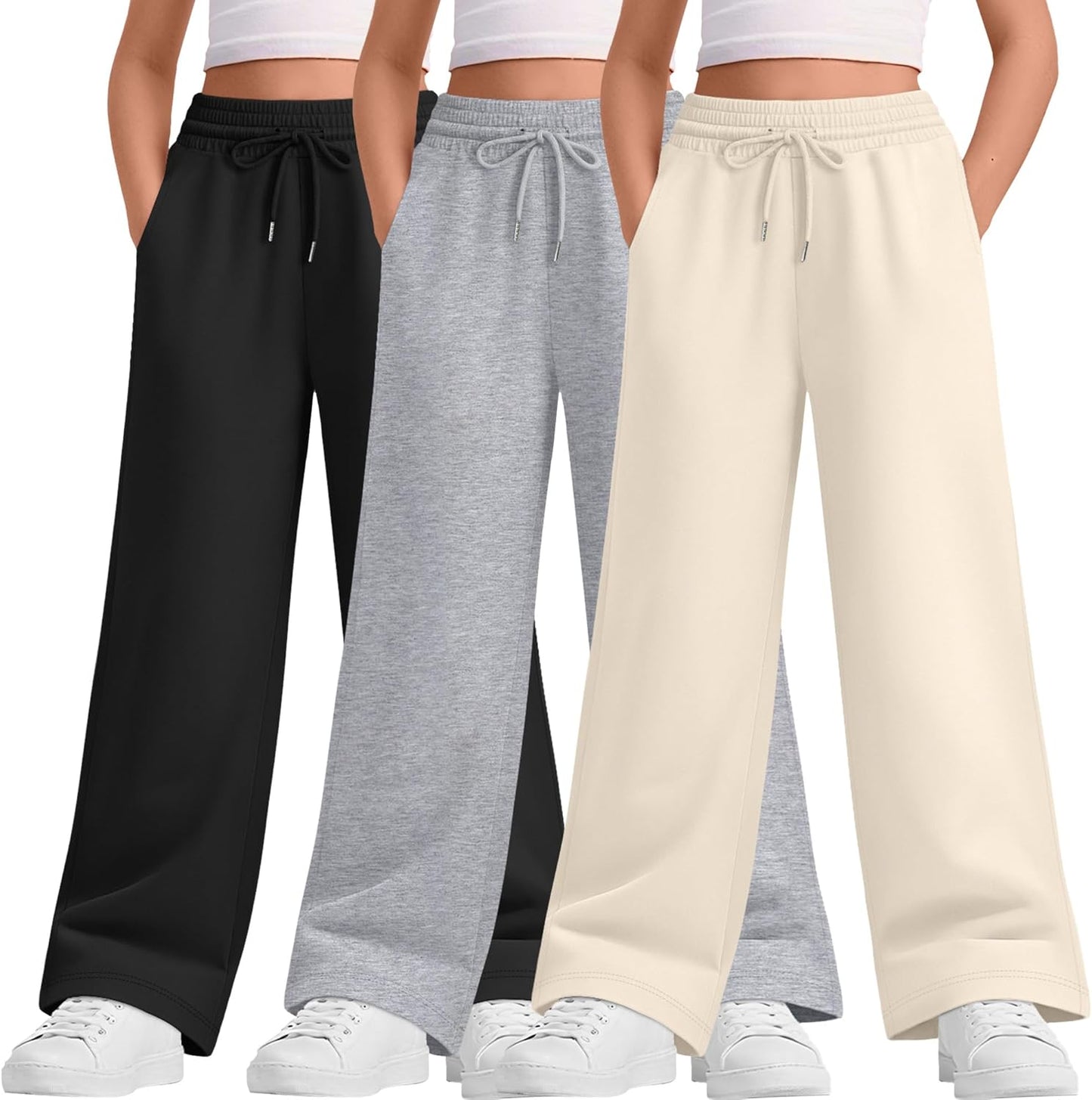 Teen Girls Wide Leg Sweatpants with Drawstring and Pockets