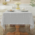 Grey Plaid Tablecloth with Tassel Edge - Waterproof Washable Table