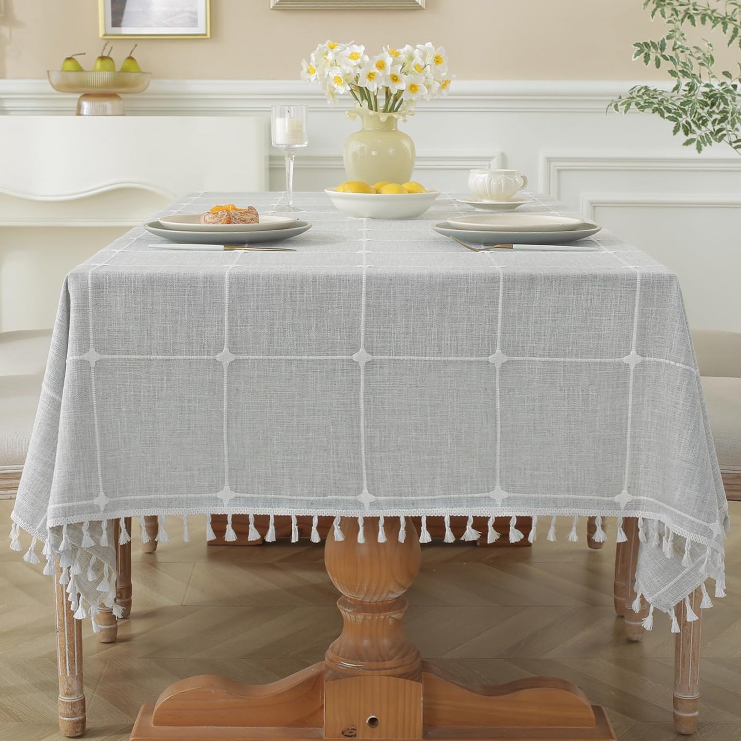 Laolitou Grey Plaid Tablecloth for Rustic Dining and Parties