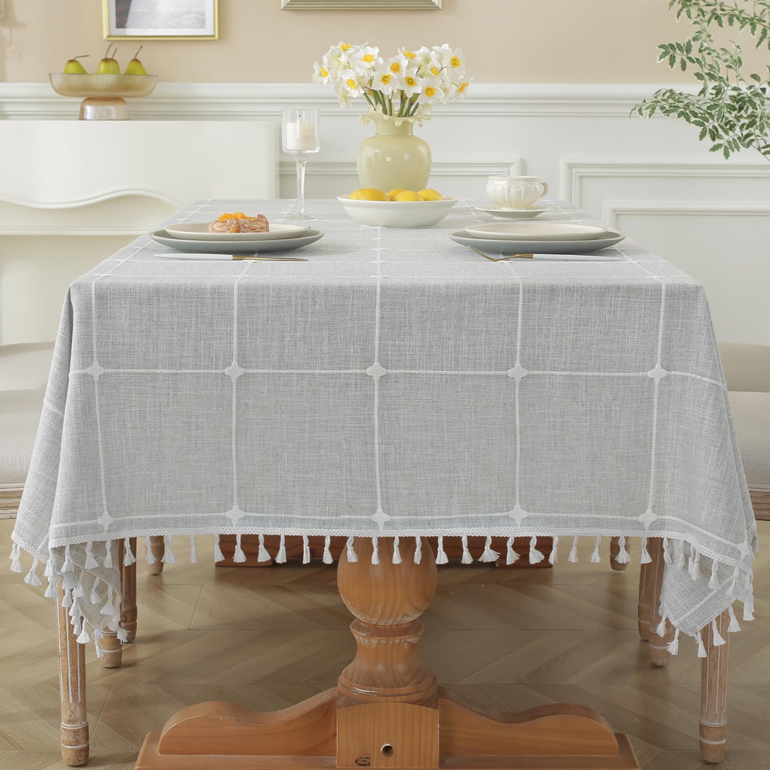 Laolitou Grey Plaid Tablecloth for Rustic Dining and Parties