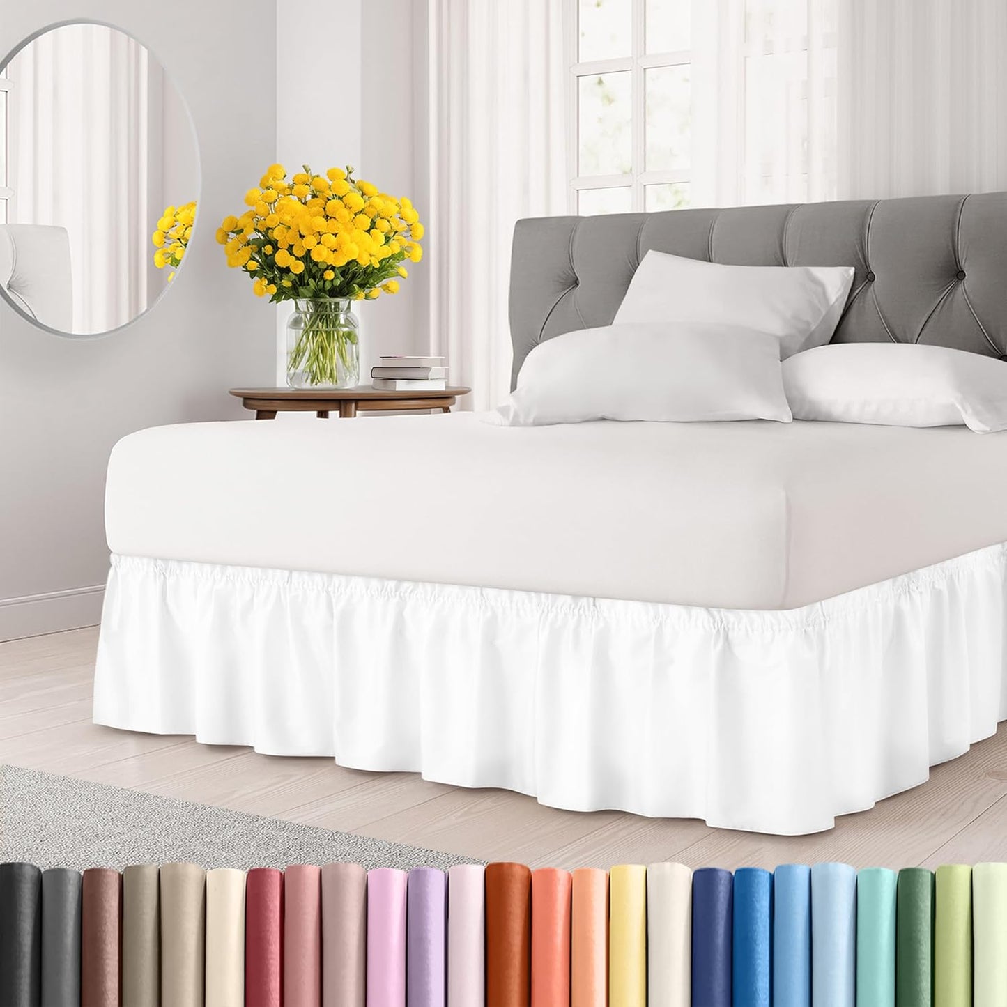 Wrap Around Dust Ruffle Bed Skirt for King Size Beds - White
