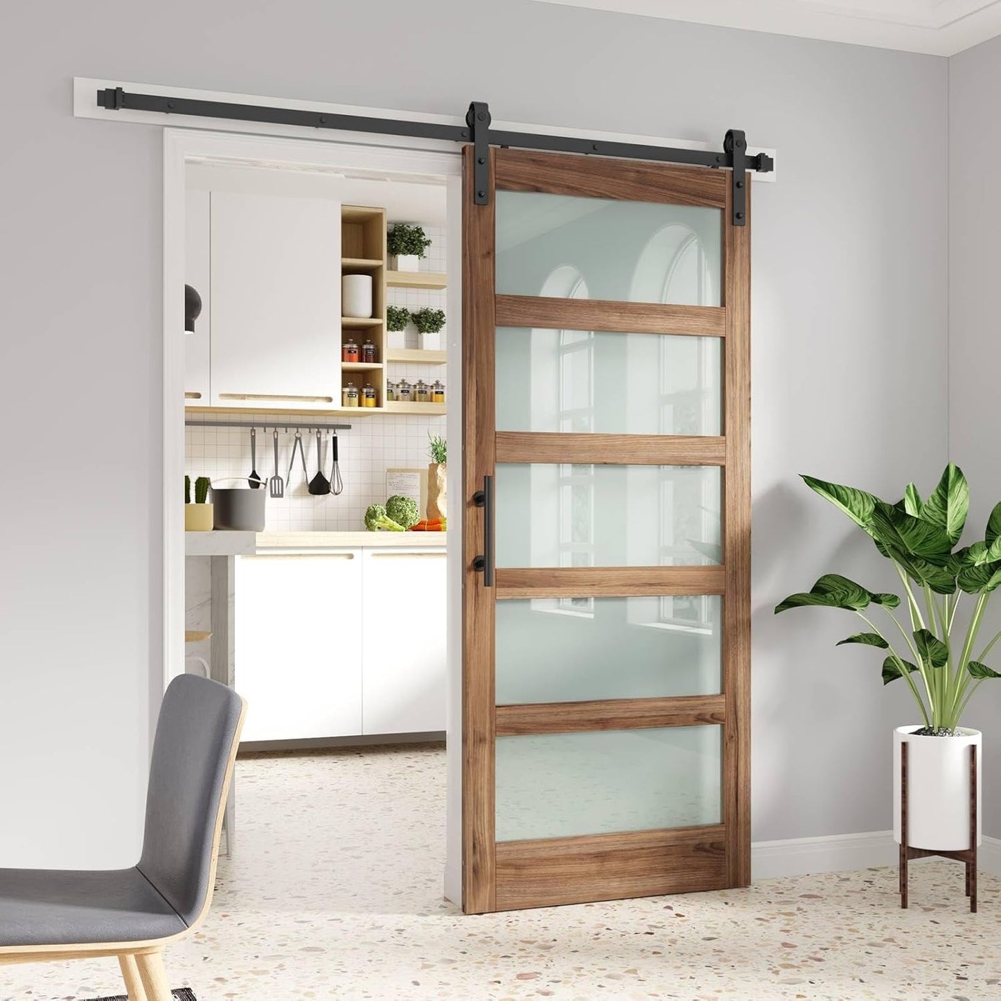 Frosted Glass Barn Door with Hardware Kit for Easy Installation