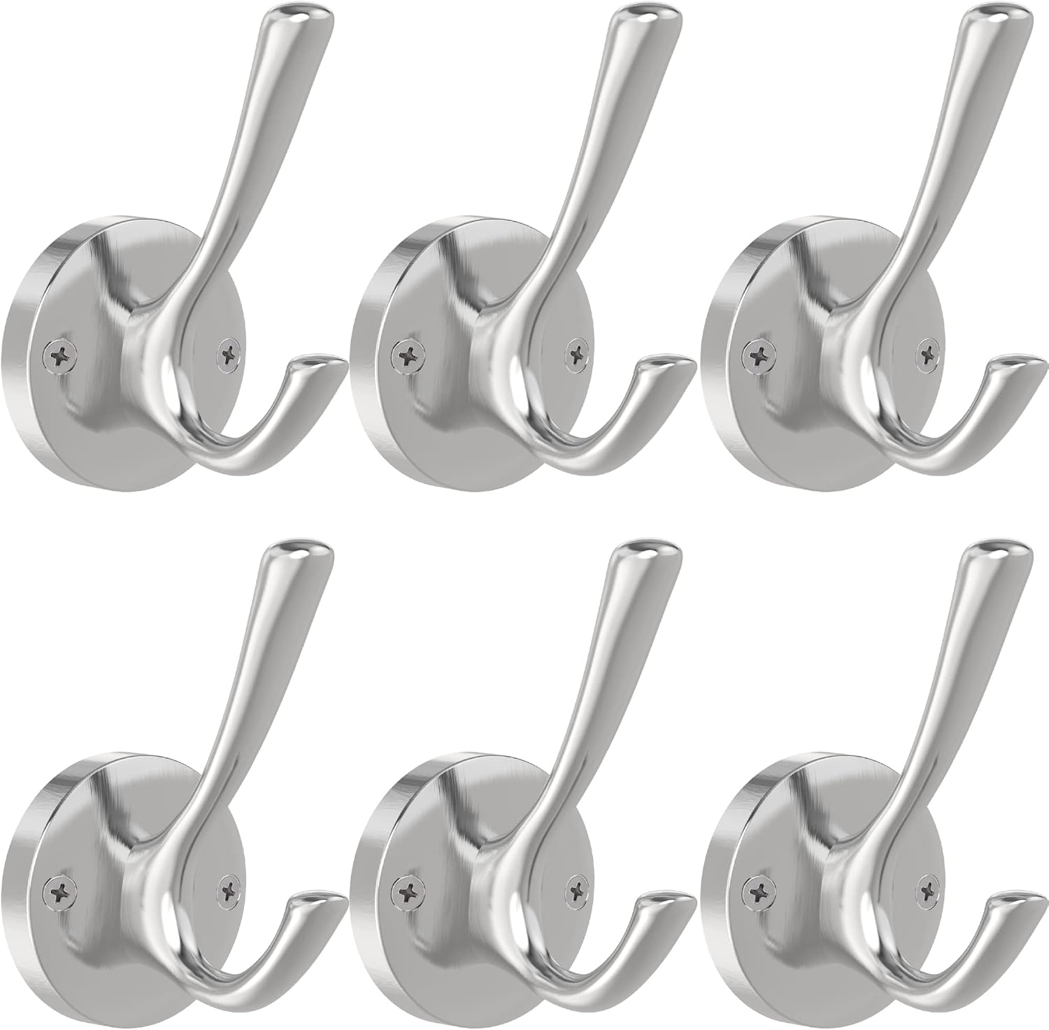 Brushed Nickel Wall Hooks - Heavy Duty Double Bath Hook Set