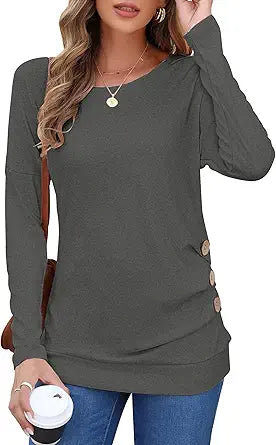 MOLERANI Women's Casual Long Sleeve Round Neck Tunic Blouse