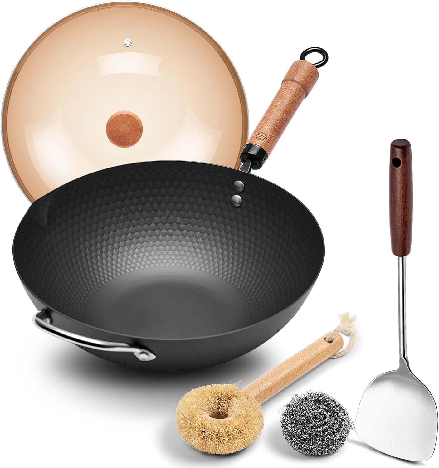 Durable 12.6-Inch Nonstick Wok with Lid for Induction Cooking