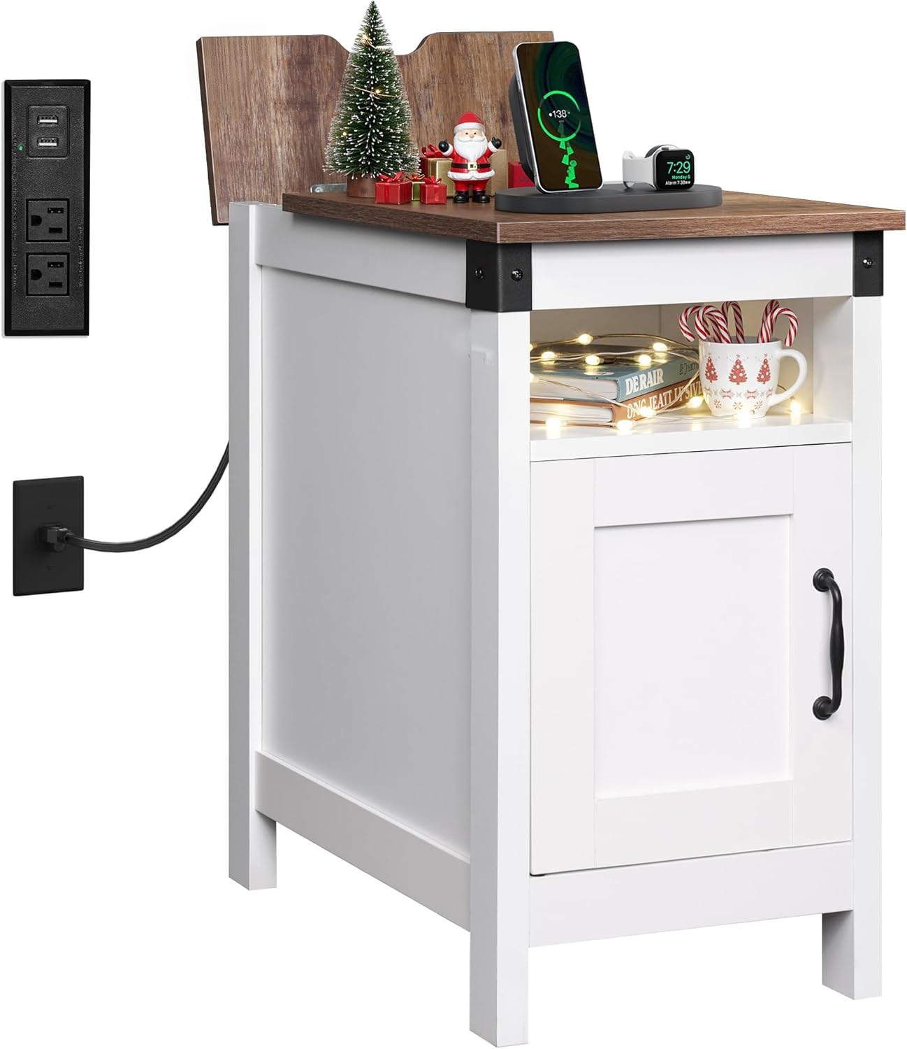 WLIVE End Table with Charging Station for Living Room and Bedroom