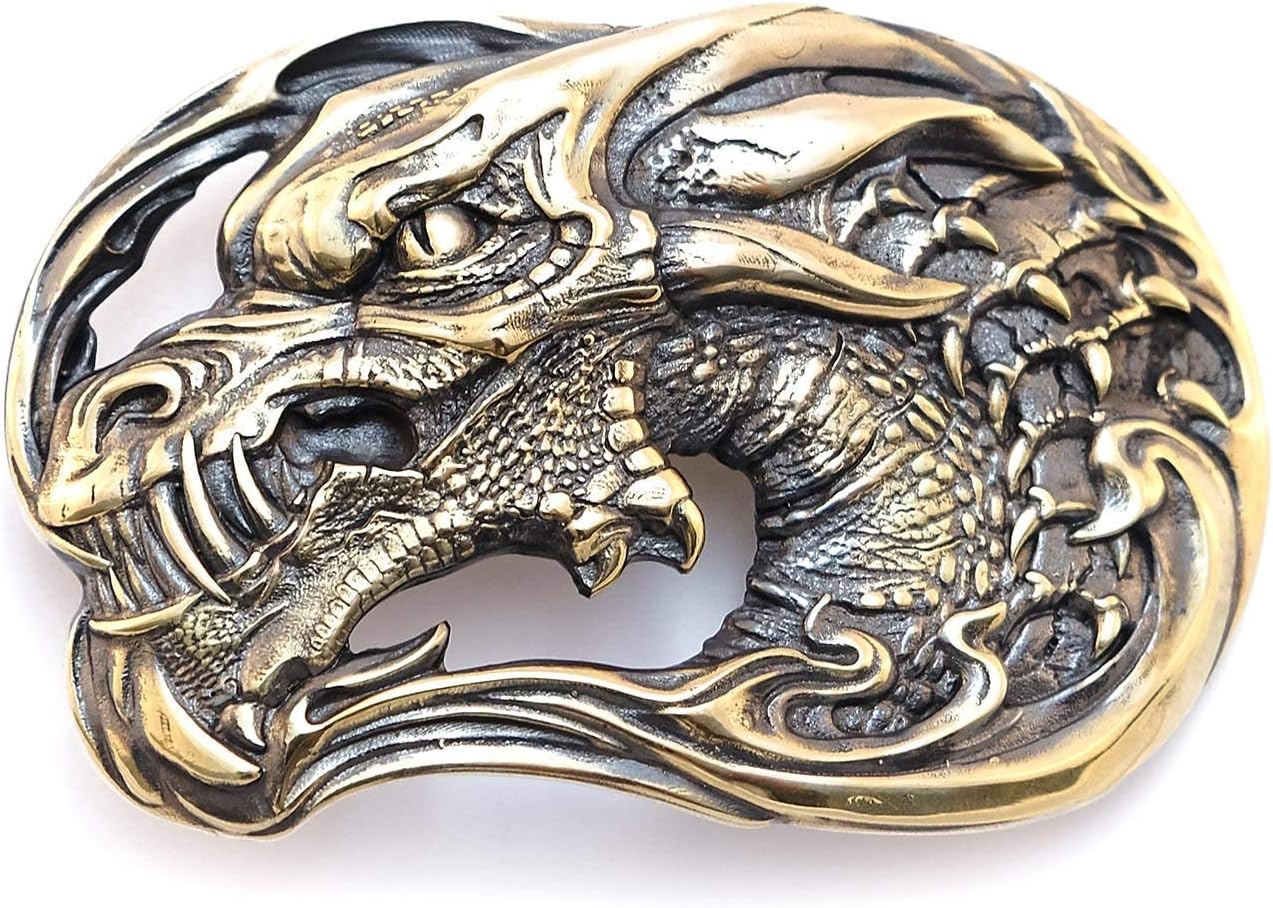 Handmade Dragons Head Solid Brass Belt Buckle for Unique Style