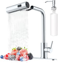 Waterfall Kitchen Faucet with Pull Down Sprayer - Single Handle Chrome