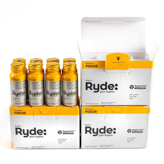Ryde Focus Shot: Orange Flavor, Zero Calories, Supports Focus ~ 35 max characters.