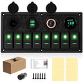 8 Gang Rocker Switch Panel with Dual USB and Voltmeter - Marine/Auto