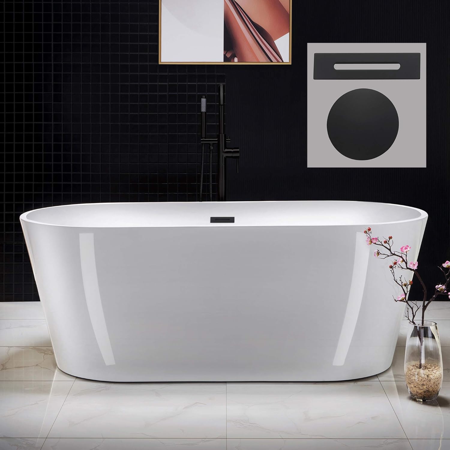 WOODBRIDGE 67 Inch Acrylic Freestanding Bathtub for Soaking
