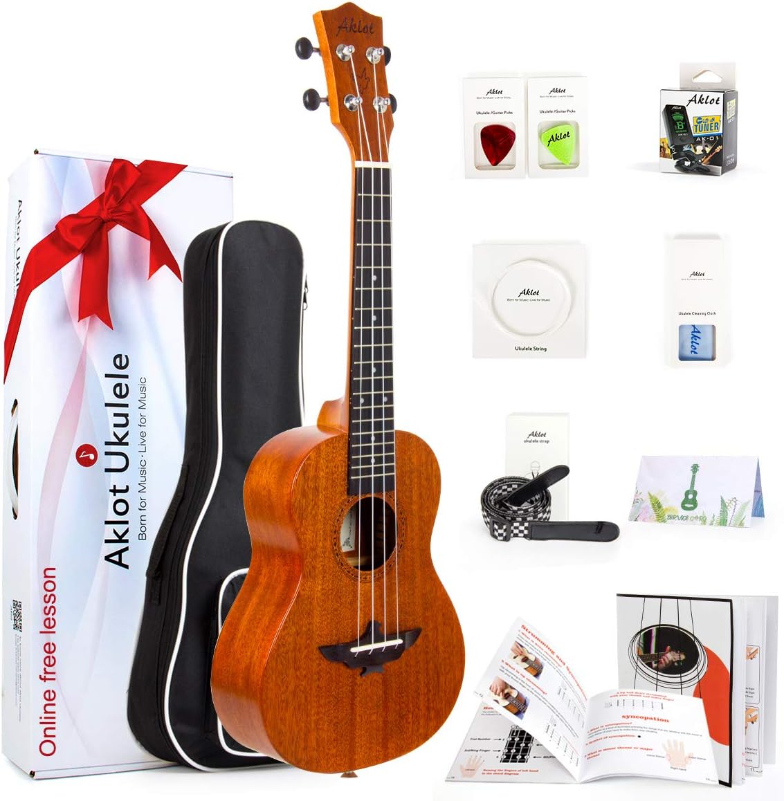 AKLOT Concert Ukulele 23 inch Solid Mahogany for Beginners