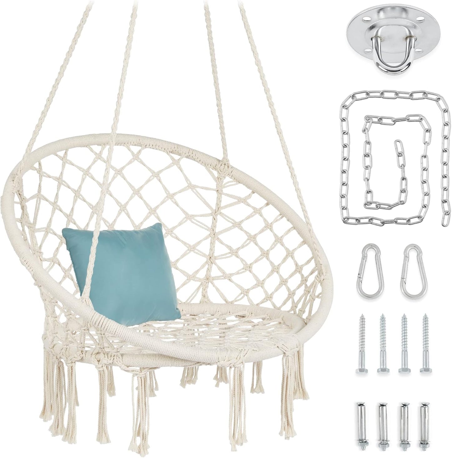 Handwoven Cotton Hammock Swing - 265lb Capacity