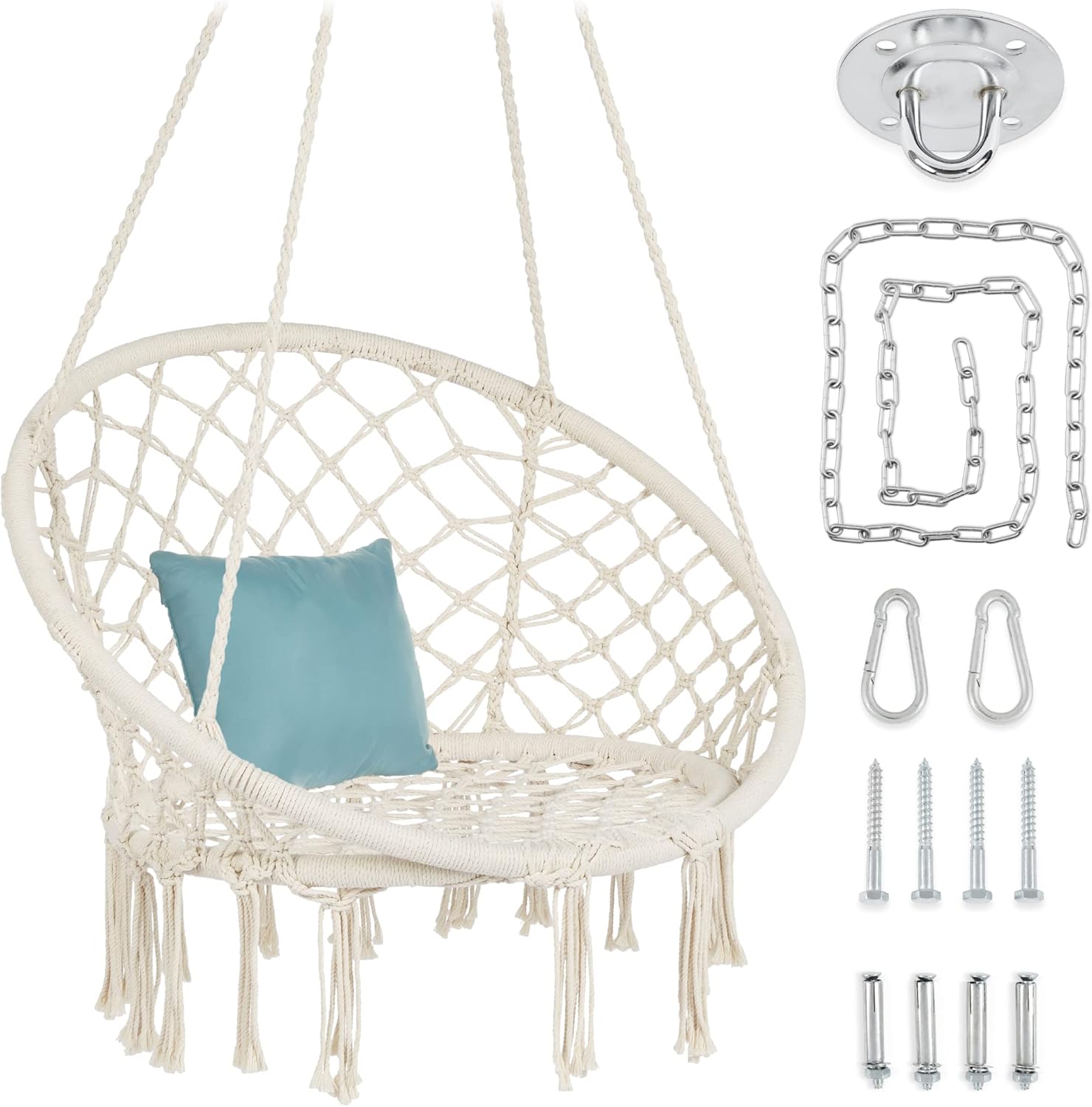 Handwoven Cotton Hammock Swing - 265lb Capacity