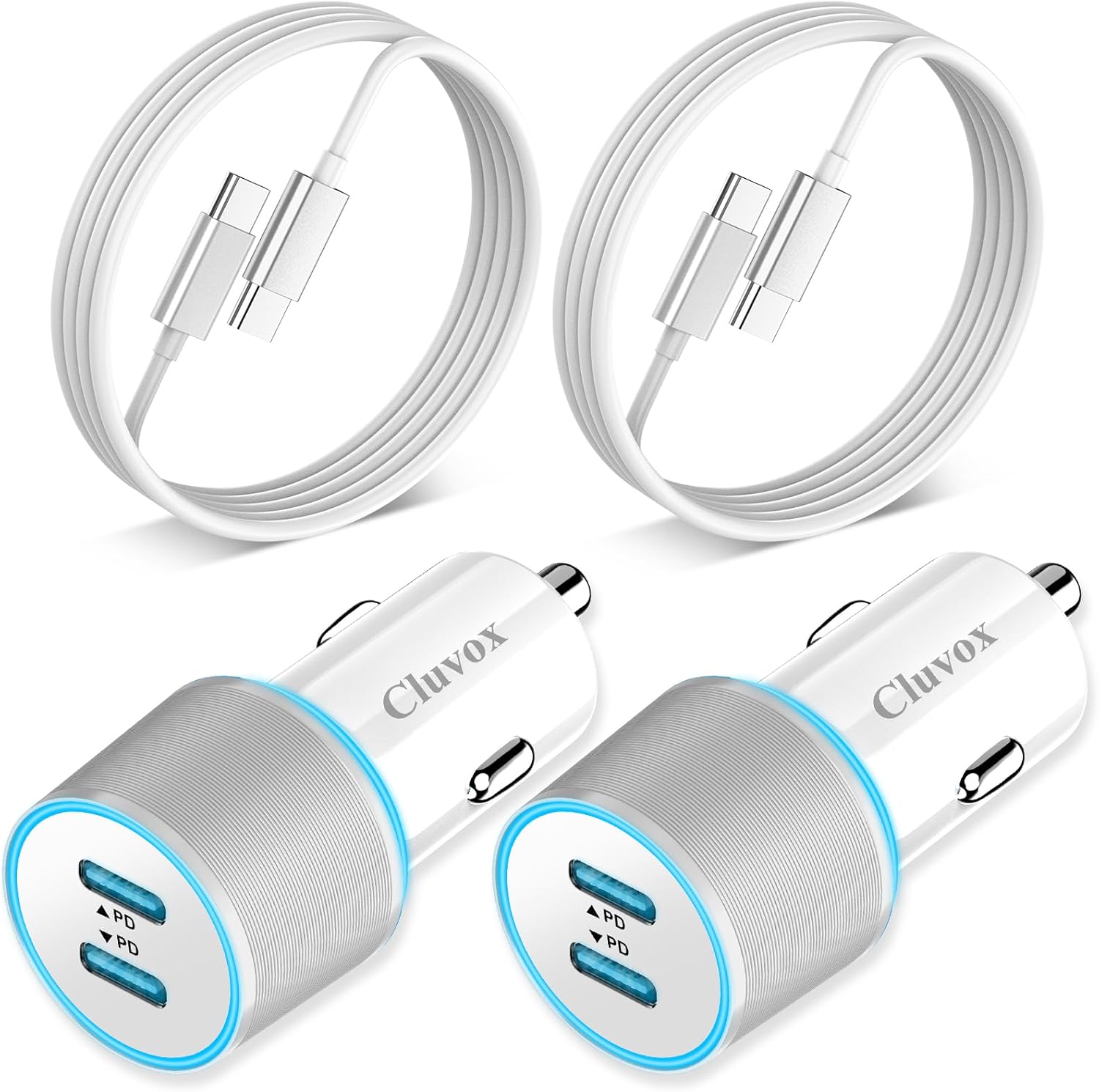 Cluvox 2 Pack Fast USB C Car Chargers - Dual PD Port for Lightning-Fast Charging!