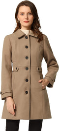 Allegra K Women's Winter Classic Outwear Overcoat with Pockets Pea