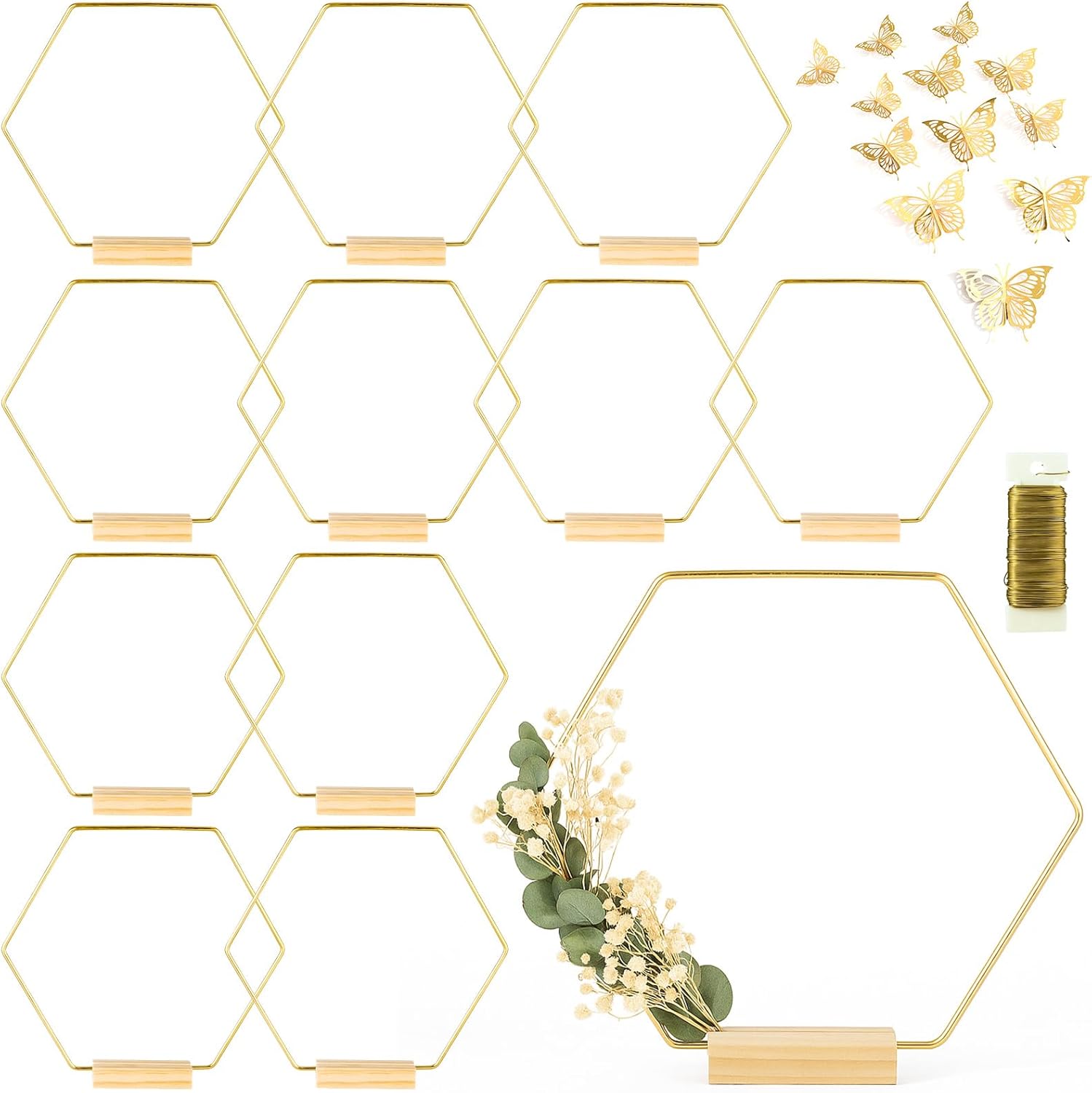 12 Pack Hexagonal Floral Hoops for DIY Centerpiece Crafts