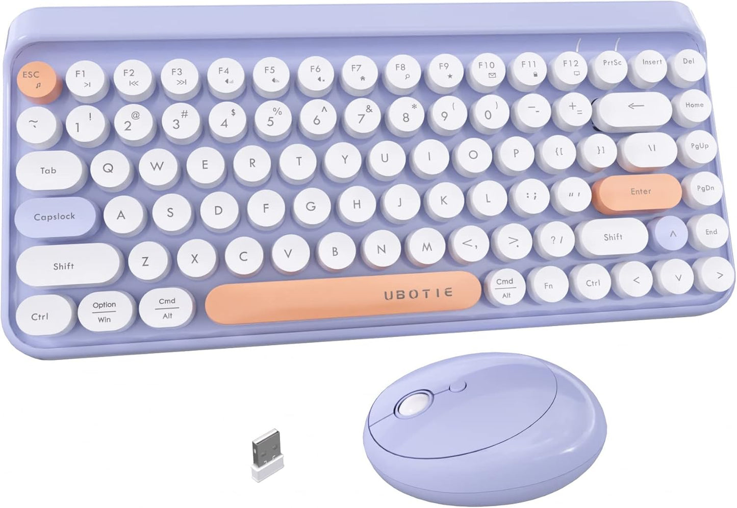 Mini Retro Wireless Keyboard Mouse Combo - Stylish Purple