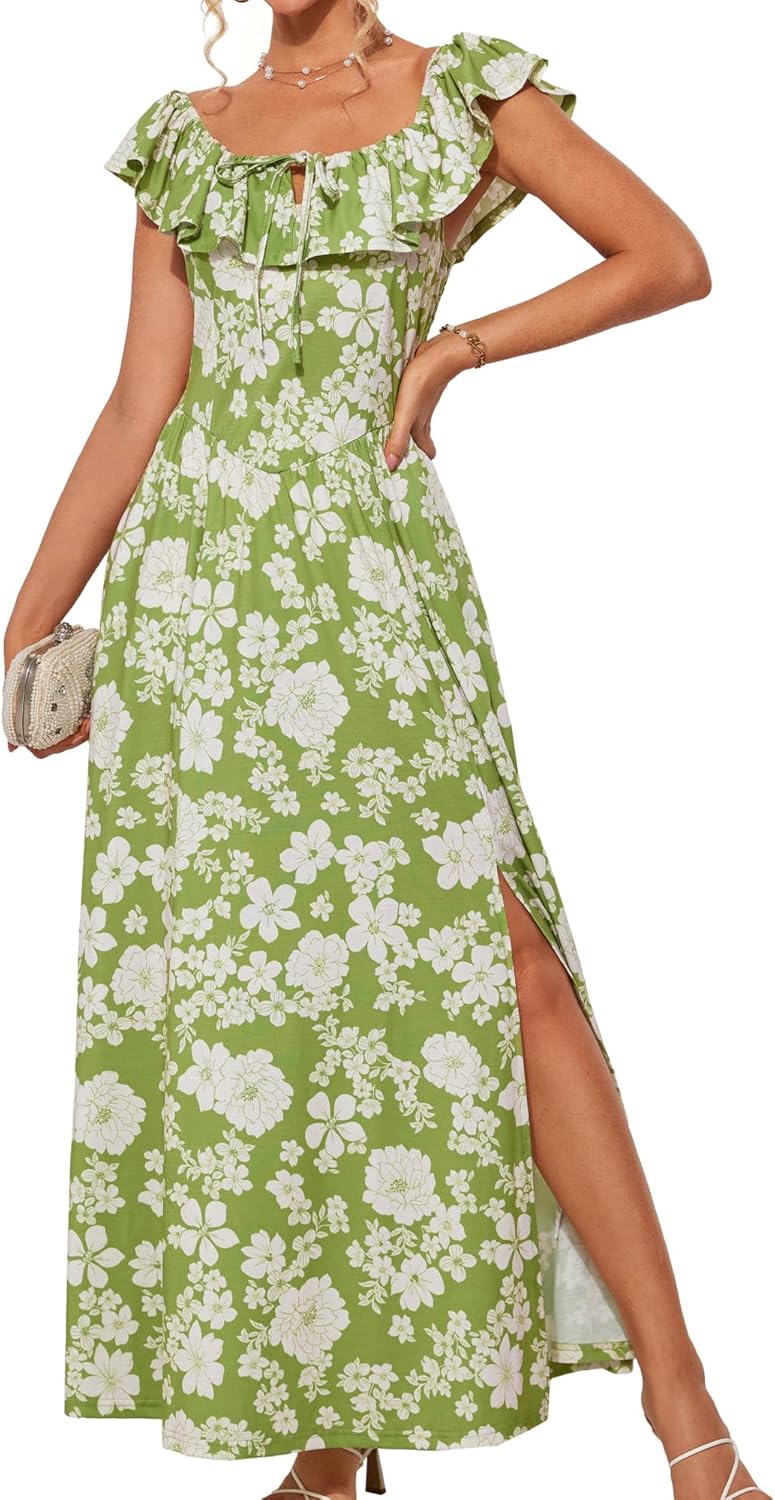 2025 Womens Maxi Dresses Summer Off Shoulder Floral Dress