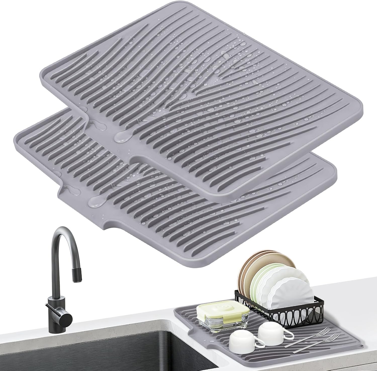 TIKNIK Dish Drying Mat Set - Non-Slip & Heat Resistant