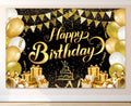 10x8ft Happy Birthday Backdrop Black Gold Banner for Men - Photo Party