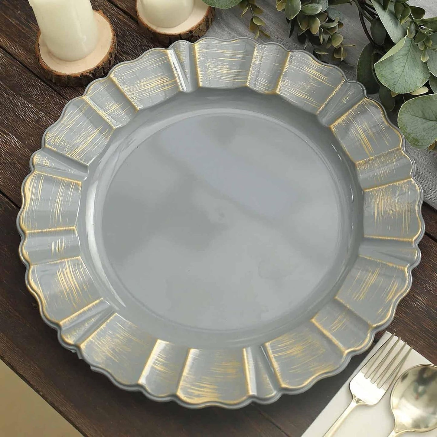Set of 6 Stylish Gray Charger Plates - Elegant Dining Essential!