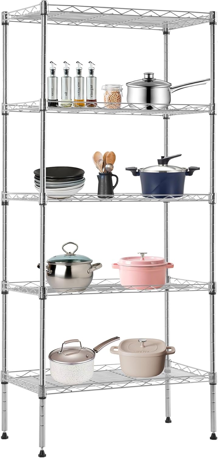 5-Tier Wire Storage Shelves for Heavy-Duty Home & Garage Use
