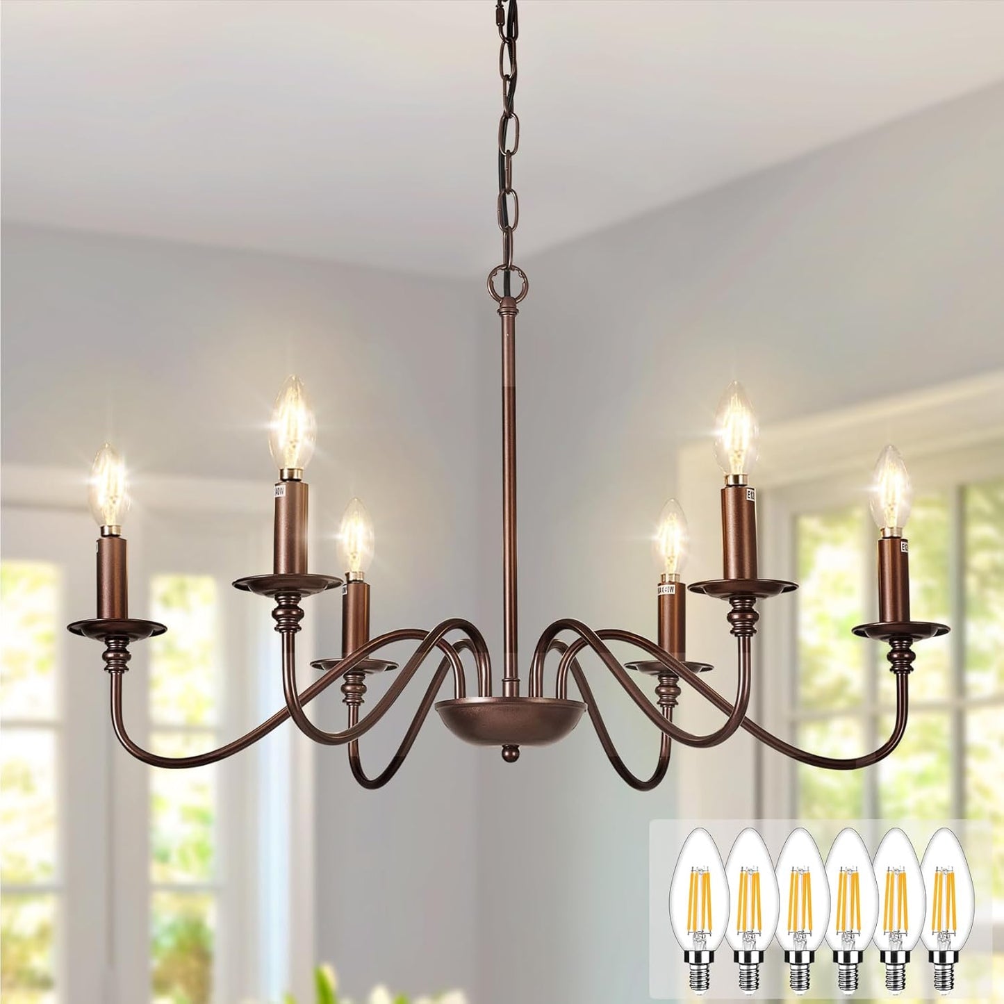 Depuley Farmhouse Chandelier: 6-Light Rustic Pendant Light