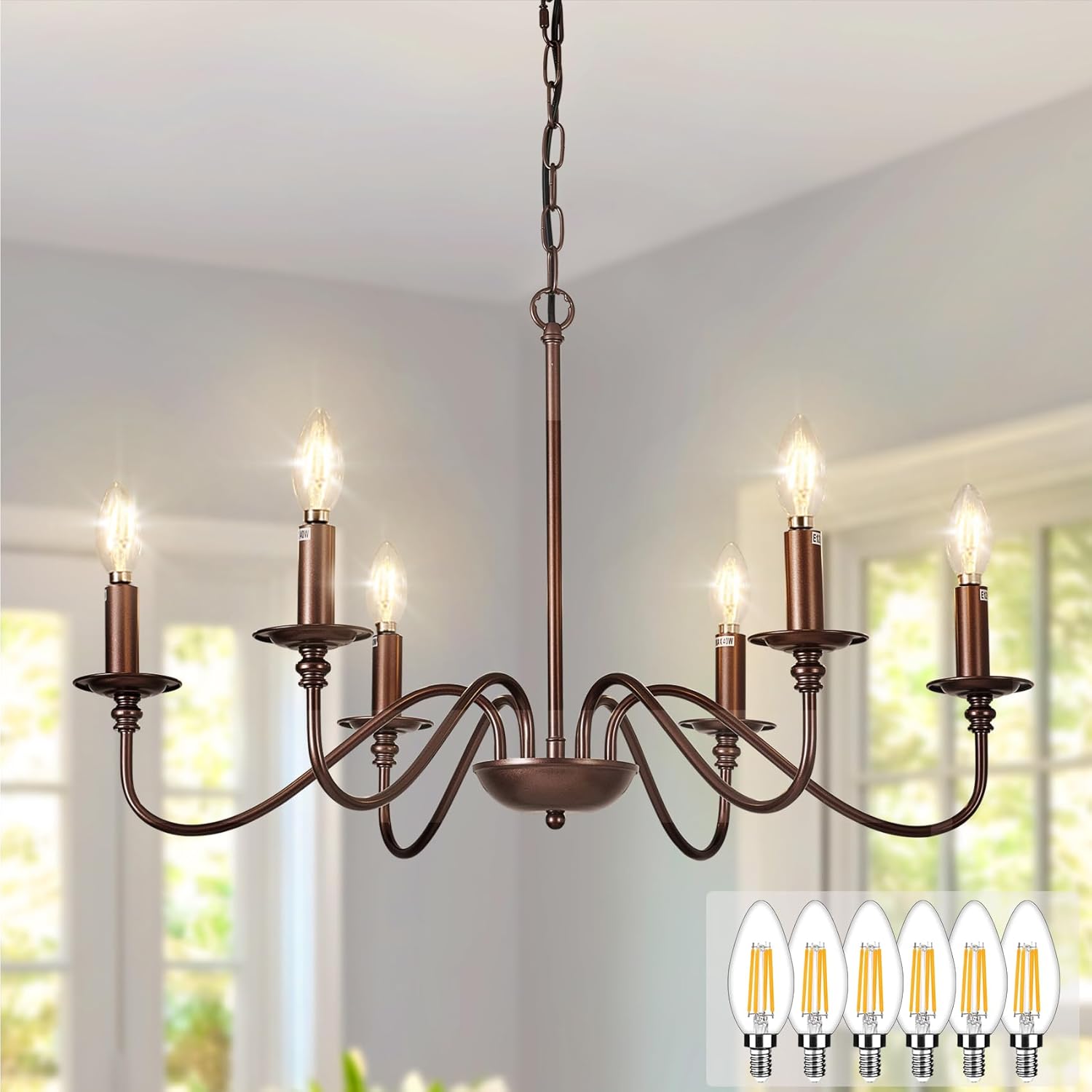Depuley Farmhouse Chandelier: 6-Light Rustic Pendant Light