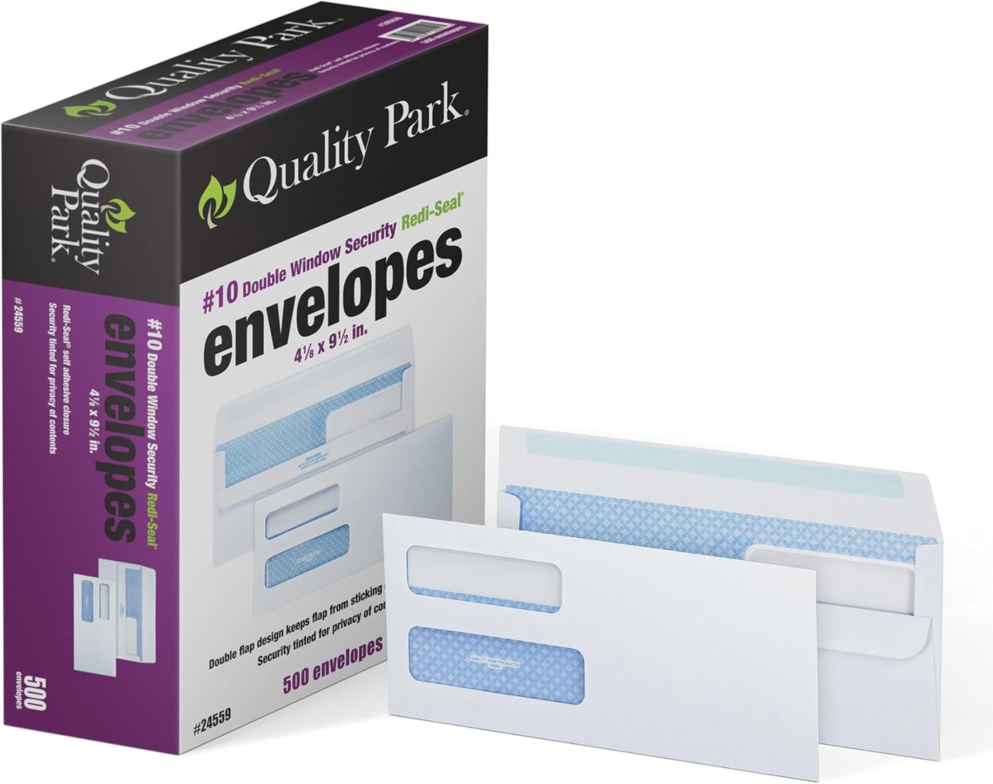 Quality Park #10 Double-Window Self-Seal Security Envelopes