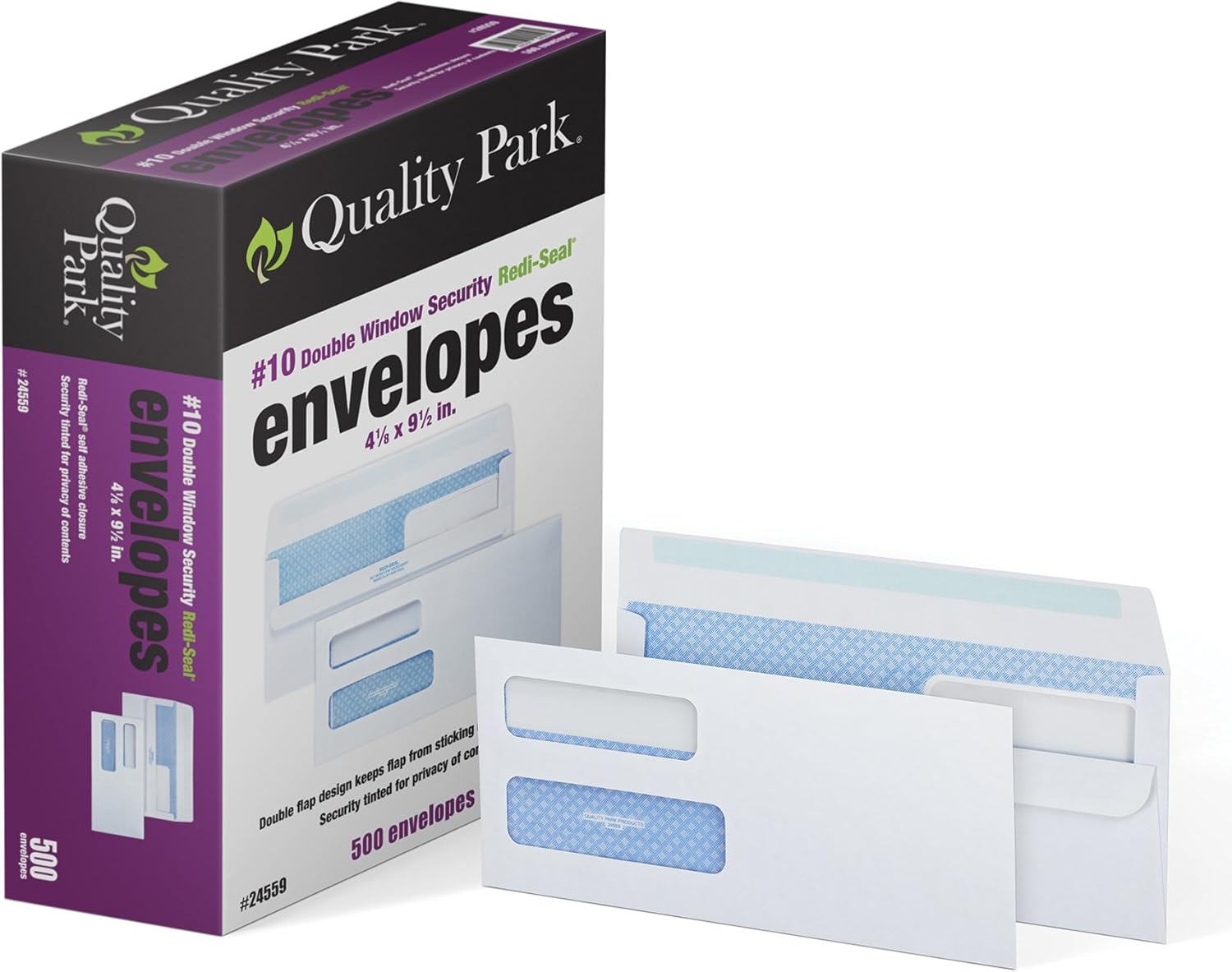 Quality Park #10 Double-Window Self-Seal Security Envelopes